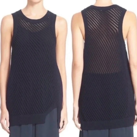 Vince Diagonal Mesh Cotton Vest/Tunic - Size M - Picture 1 of 7
